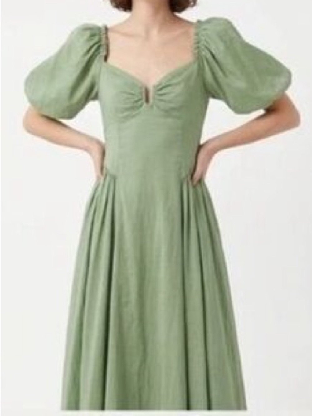 Abercrombie & Fitch Sage Green Puff-Sleeve Maxi Dress